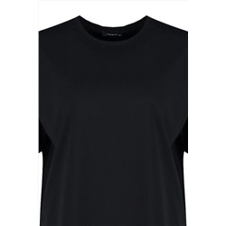 Siyah Bisiklet Yaka Baskılı %100 Pamuk Örme T-Shirt TBBSS23BF00024