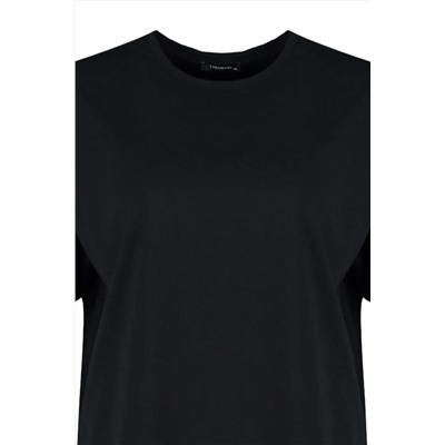 Siyah Bisiklet Yaka Baskılı %100 Pamuk Örme T-Shirt TBBSS23BF00024