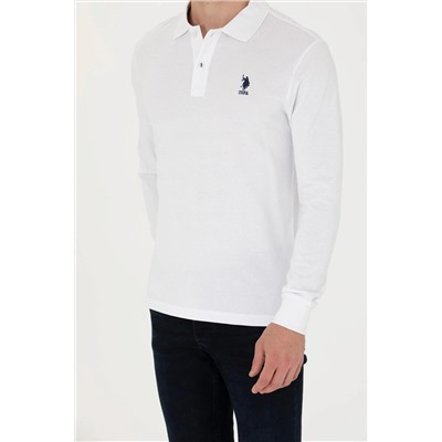 Erkek Beyaz Basic Polo Yaka Sweatshirt