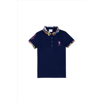Kız Çocuk Lacivert Basic Polo Yaka Tişört