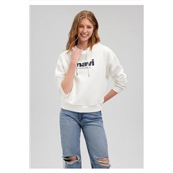 MaviLogo Baskılı Kapüşonlu Ekru Sweatshirt 168334-81964