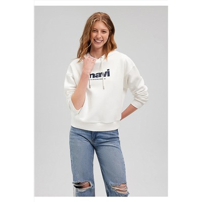 MaviLogo Baskılı Kapüşonlu Ekru Sweatshirt 168334-81964