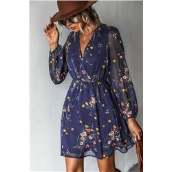 Realm Of Sky Floral Print Chiffon A-Line Mini Dress
