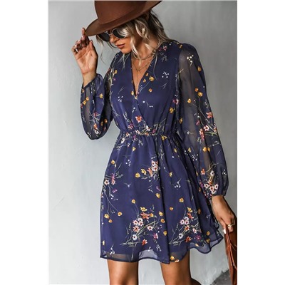 Realm Of Sky Floral Print Chiffon A-Line Mini Dress