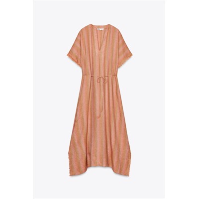 ZW COLLECTION 100% LINEN MULTI-POSITION KAFTAN DRESS