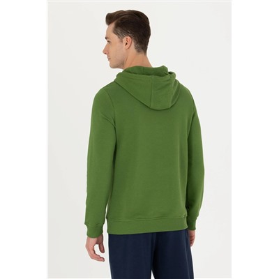 Erkek Yeşil Basic Kapüşonlu Sweatshirt