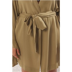 Haki Kolu Fırfırlı Volanlı Viskon Plaj Giyim Dokuma Büyük Beden Kimono&Kaftan TBBSS23DE00001