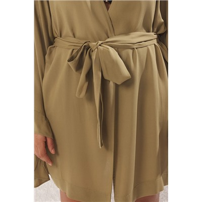 Haki Kolu Fırfırlı Volanlı Viskon Plaj Giyim Dokuma Büyük Beden Kimono&Kaftan TBBSS23DE00001