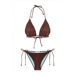 Aquella, Piliseli Saten Acı Kahve Üçgen Bikini Takım