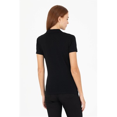 Kadın Siyah Basic Polo Yaka Tişört
