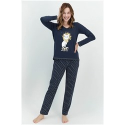 Pierre Cardin Kadın Uzun Kol Lion Baskılı Pijama Takımı (battal Beden Vardır) PC-8030