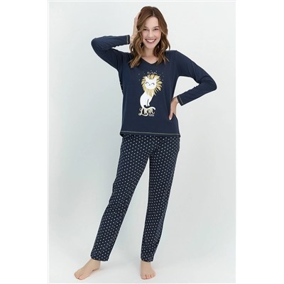 Pierre Cardin Kadın Uzun Kol Lion Baskılı Pijama Takımı (battal Beden Vardır) PC-8030