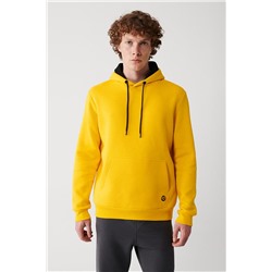 Sarı Kapüşonlu Yaka İçi Polarlı 3 İplik Pamuklu Regular Fit Standart Kesim Unisex Sweatshirt