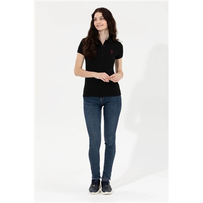 Kadın Siyah Basic Polo Yaka Tişört