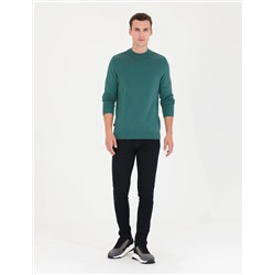 Yeşil Slim Fit Bisiklet Yaka Basic Triko Kazak