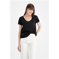 Defacto Regular Fit V Yaka Kısa Kollu %100 Pamuk Tişört K1507AZ23SM
