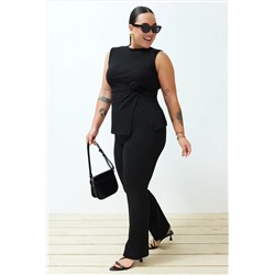 Trendyol Curve Siyah Yırtmaç Detaylı Örme Mevsimlik Alt-Üst Takım TBBSS24CP00001