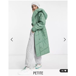Noisy May Petite longline padded coat with hood in green