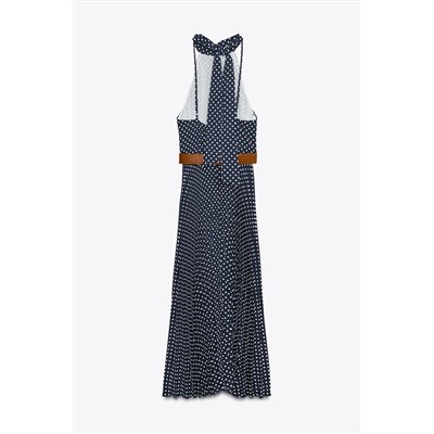 POLKA DOT HALTER MIDI DRESS WITH BELT