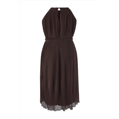 Kahverengi Bodycon Maxi Boy Şifon Dokuma Büyük Beden Elbise TBBSS25AH00252