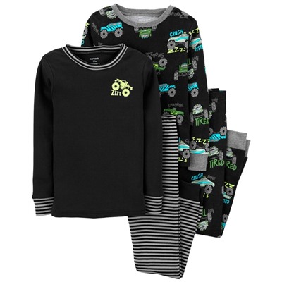 4-Piece Monster Truck 100% Snug Fit Cotton PJs