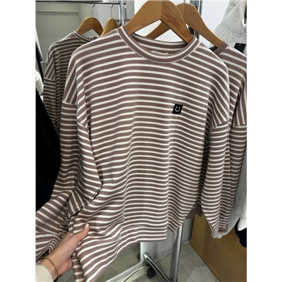 ТОПОВЫЕ СВИТШОТЫ В ПОЛОСКУ , В ТКАНИ ЛАКОСТА PREMIUM KOREAN LACOSTE нашивка смайл