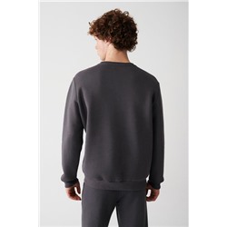 Antrasit Bisiklet Yaka İçi Polarlı 3 İplik Pamuklu Regular Fit Standart Kesim Unisex Sweatshirt