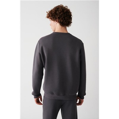 Antrasit Bisiklet Yaka İçi Polarlı 3 İplik Pamuklu Regular Fit Standart Kesim Unisex Sweatshirt
