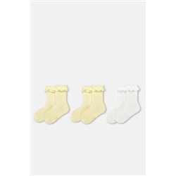 Dagi Ekru-Sarı Kız Çocuk 3'Lü Dantelli Çorap 23WG69040UK_626