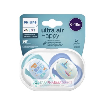 Avent Sucettes Ultra Air Happy 6-18 mois "Love" & Bateaux x2