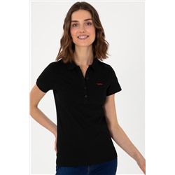 Kadın Siyah Basic Polo Yaka Tişört