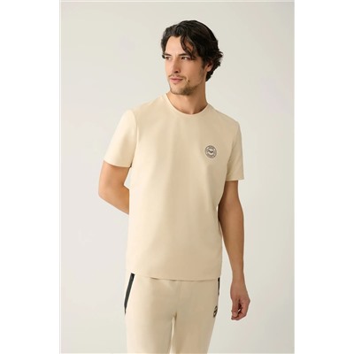 Avva, Erkek Bej Bisiklet Yaka Jersey Kumaş Garnili T-shirt A41y1114