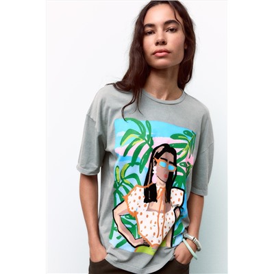 FADED-EFFECT T-SHIRT WITH PRINT