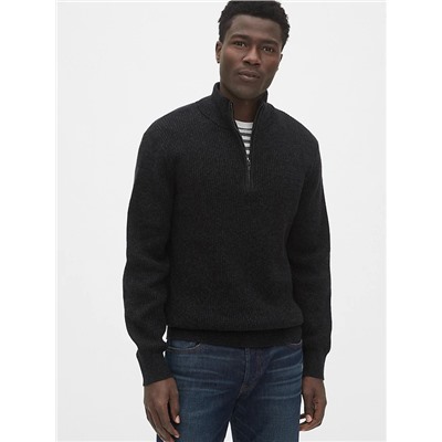 Waffle Stitch Quarter-Zip Mockneck Sweater