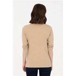 Kadın Kum Basic Polo Yaka Sweatshirt