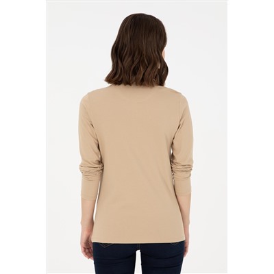 Kadın Kum Basic Polo Yaka Sweatshirt