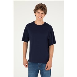 Erkek Oversize Fit Bisiklet Yaka Lacivert Tişört