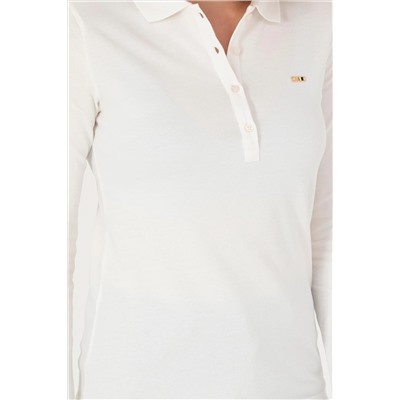 Kadın Ekru Basic Polo Yaka Sweatshirt
