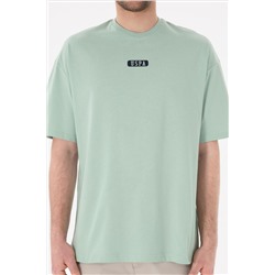 Erkek Oversize Fit Bisiklet Yaka Su Yeşili Tişört