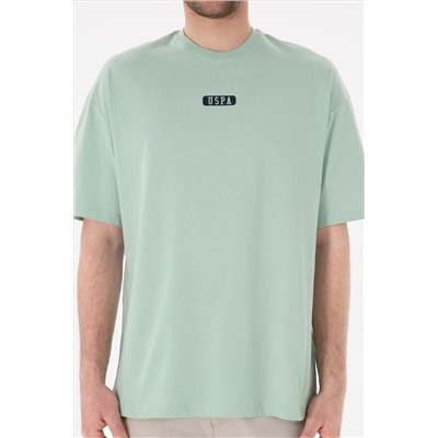 Erkek Oversize Fit Bisiklet Yaka Su Yeşili Tişört
