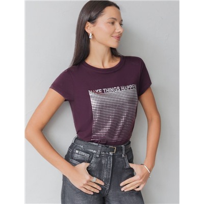 Нарядная футболка с блестящим принтом фольгой