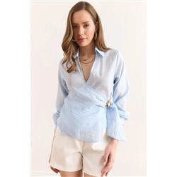 Olalook, Kadın Bebe Mavi Yandan Bağlama Detaylı Modal Bluz BLZ-19002946