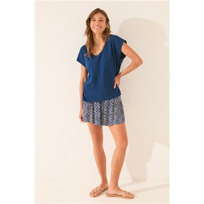 Camiseta manga corta brillo azul