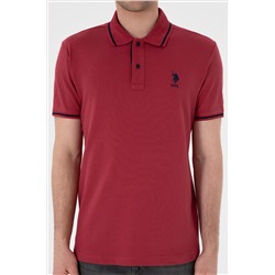 Erkek Slim Fit Polo Yaka Vişne Basic Tişört