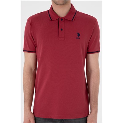 Erkek Slim Fit Polo Yaka Vişne Basic Tişört