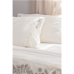 Relief King Size %100 Pamuk Bağlamalı Nevresim Takımı - Ekru/Haki