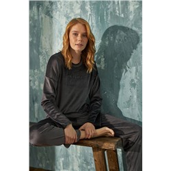 Meba Füme Amazing Uzun Kollu Exclusive Kışlık Kadife Kadın Pijama Takımı -3 ARCN-13111