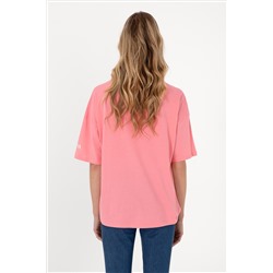 Kadın Pembe Oversize Bisiklet Yaka Tişört