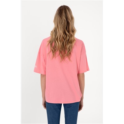 Kadın Pembe Oversize Bisiklet Yaka Tişört