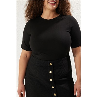 Siyah Bisiklet Yaka Örme Büyük Beden Body TBBSS25CS00003